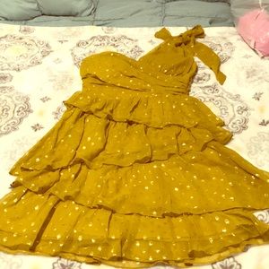 Gold and Mustard Ruffle Party Dress